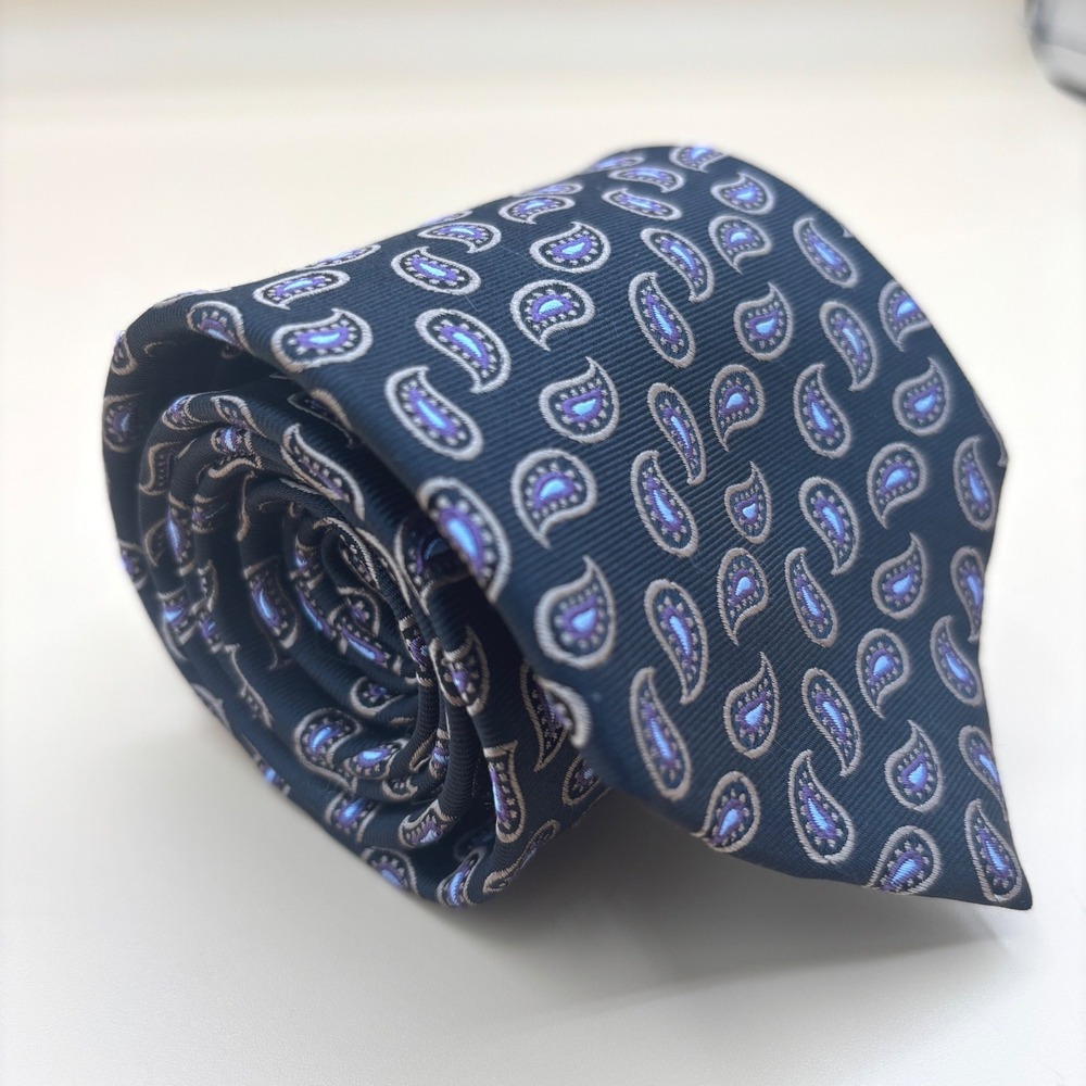 Jos A Bank Executive Collection Mens Silk Tie Navy Blue Purple Paisley Hand Made